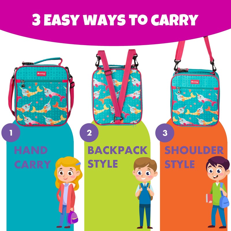 Bentology Kids Complete Lunch Box Tote Kit - Insulated Soft Bag Sleeve w Convertible Backpack Strap for Kids, 13oz Food Jar & Reusable Hard Ice Pack - Food Safe, Use w/ Bento Box or Stackable Nesting Containers - Image 2